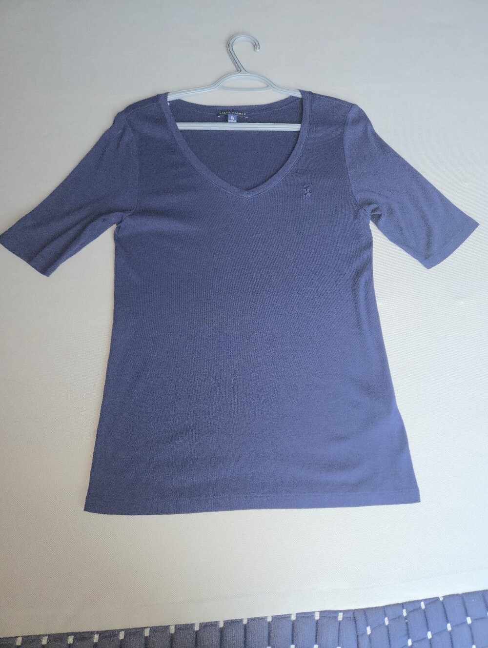 Ralph Lauren Navy Blue V-Neck T-Shirt, Soft Cotton Blend, Size XL, Great Condit